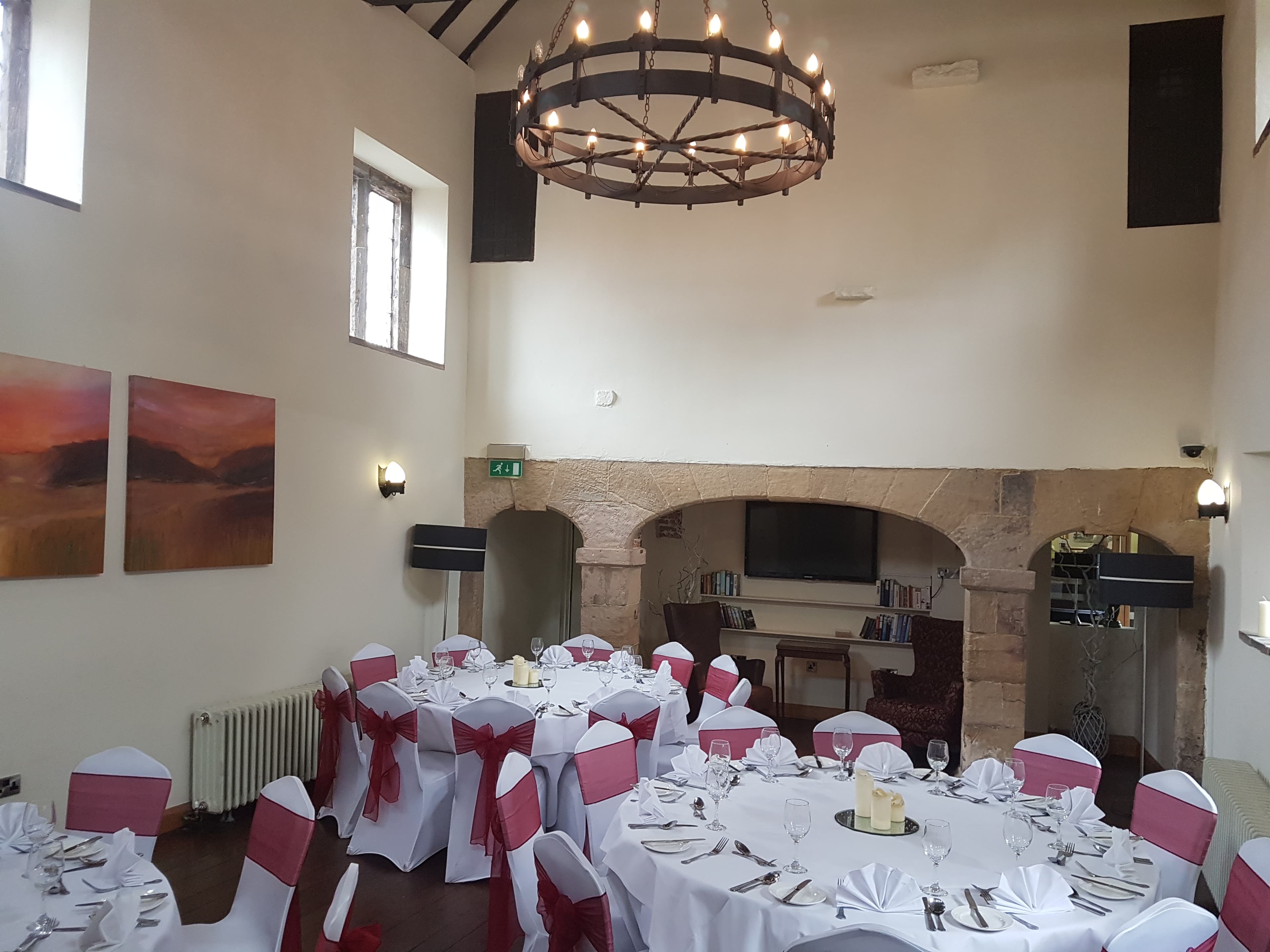 The Old Hall at Mosborough Hall Hotel laid for a formal dinner