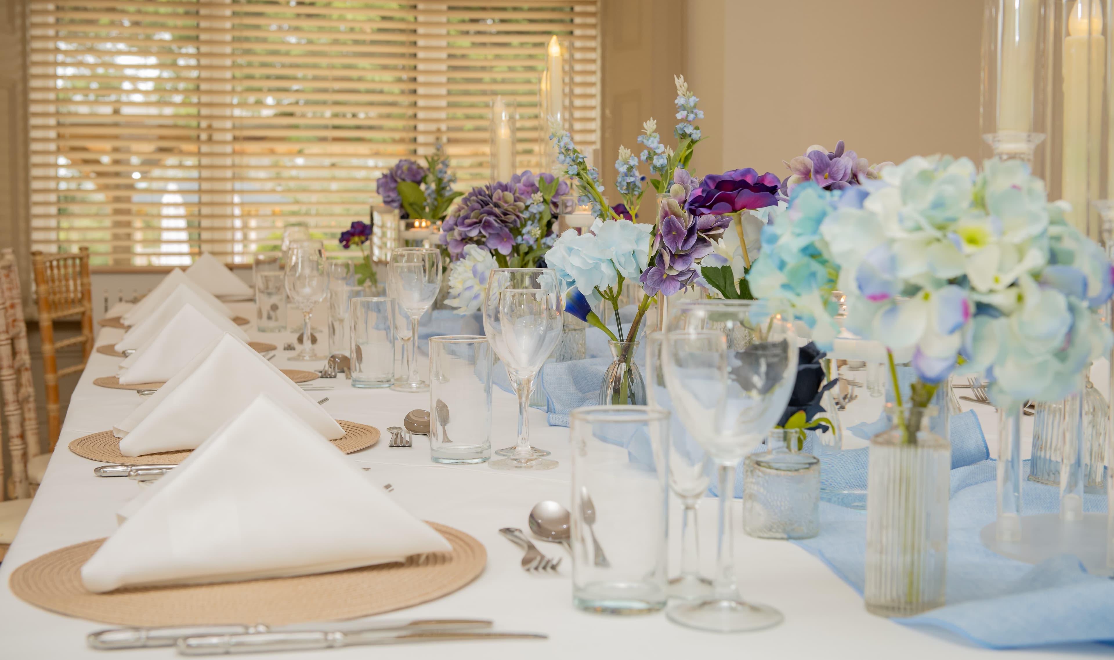 Formally laid long dining table in Willow View room